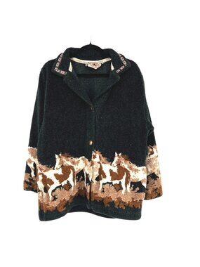 County Clothing Co. Western Horse Fleece Jacket Black Brown Size Medium